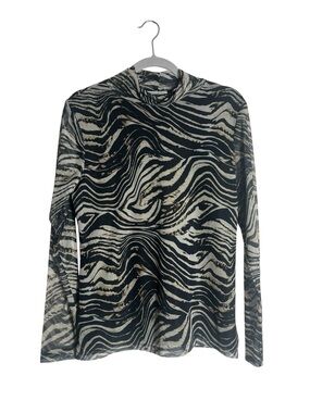 Rafaella Zebra Print Mesh Top Size L Sheer‎ Y2K Mock Neck